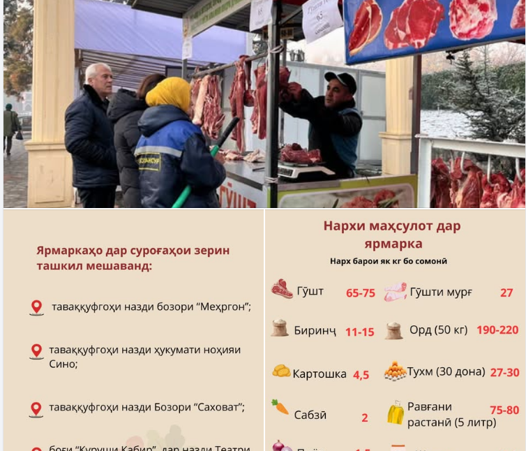 Ба муносибати иди Рамазон ва ҷашни Наврӯз дар Душанбе "ярмарка"-и маҳсулоти ғизоӣ ташкил мешавад